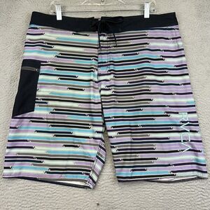 RVCA Board Shorts Mens 36‎ Swim Trunks Surf Artist Network Striped Quick Dry